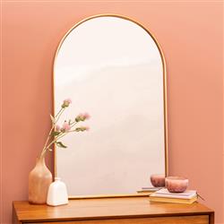 Alaina Industrial Gold Metal Frame Arch Wall Mirror|