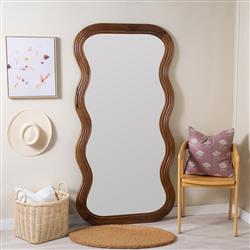 Haven Coastal Beach Walnut Mango Wood Frame Floor Mirror|