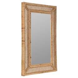 Maya Coastal Natural Rattan Beveled Frame Wall Mirror|