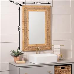 Maya Coastal Natural Rattan Beveled Frame Wall Mirror|