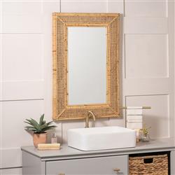 Maya Coastal Natural Rattan Beveled Frame Wall Mirror|
