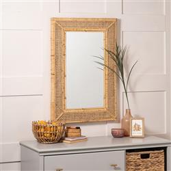 Maya Coastal Natural Rattan Beveled Frame Wall Mirror|