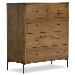 Alina Rustic Lodge Brown Wood Dark Grey Iron 5 Drawer Tall Chest Dresser|