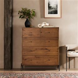 Alina Rustic Lodge Brown Wood Dark Grey Iron 5 Drawer Tall Chest Dresser|