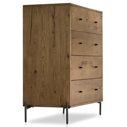 Alina Rustic Lodge Brown Wood Dark Grey Iron 5 Drawer Tall Chest Dresser|