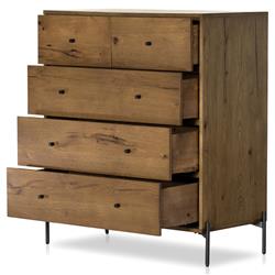Alina Rustic Lodge Brown Wood Dark Grey Iron 5 Drawer Tall Chest Dresser|