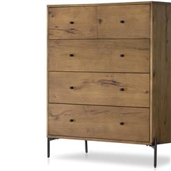 Alina Rustic Lodge Brown Wood Dark Grey Iron 5 Drawer Tall Chest Dresser|