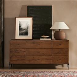 Alina Rustic Lodge Brown Wood Dark Grey Iron 9 Drawer Dresser|