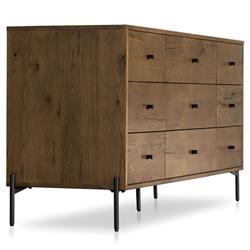 Alina Rustic Lodge Brown Wood Dark Grey Iron 9 Drawer Dresser|