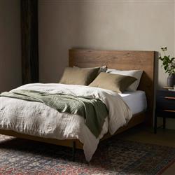 Alina Rustic Lodge Brown Wood Dark Grey Iron Bed - Queen|