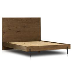 Alina Rustic Lodge Brown Wood Dark Grey Iron Bed - Queen|