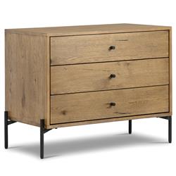 Alina Rustic Lodge Brown Wood Dark Grey Iron 3 Drawer Wide Nightstand|