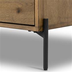 Alina Rustic Lodge Brown Wood Dark Grey Iron 3 Drawer Wide Nightstand|