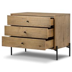 Alina Rustic Lodge Brown Wood Dark Grey Iron 3 Drawer Wide Nightstand|