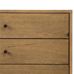 Alina Rustic Lodge Brown Wood Dark Grey Iron 3 Drawer Wide Nightstand|