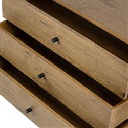 Alina Rustic Lodge Brown Wood Dark Grey Iron 3 Drawer Wide Nightstand|