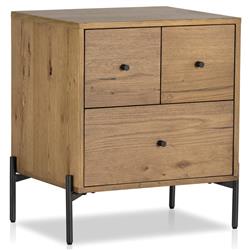 Alina Rustic Lodge Brown Wood Dark Grey Iron 3 Drawer Nightstand|