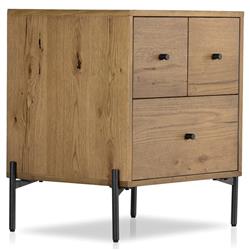 Alina Rustic Lodge Brown Wood Dark Grey Iron 3 Drawer Nightstand|