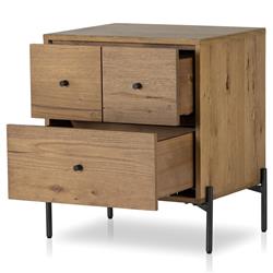 Alina Rustic Lodge Brown Wood Dark Grey Iron 3 Drawer Nightstand|