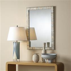 Talia Coastal Beach Blue Capiz Rectangular Wall Mounted Mirror|