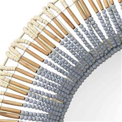 Tori Coastal Beach Blue Mango Wood Round Wall Mounted Mirror|