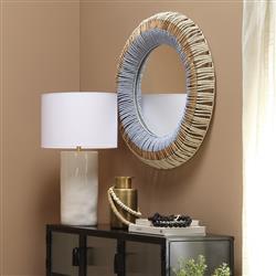 Tori Coastal Beach Blue Mango Wood Round Wall Mounted Mirror|