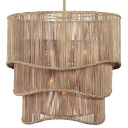 Nimes Coastal Beach Natural Woven Rattan Shaded Chandelier|