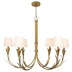 River Reed French Antique Gold Leaf Steel Linen Shade Chandelier|