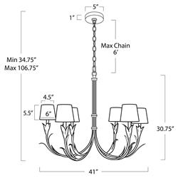 River Reed French Antique Gold Leaf Steel Linen Shade Chandelier|