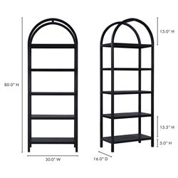 Klara Modern Classic Black Oak Wood Open Back Arched Bookcase|