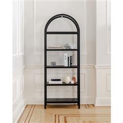 Klara Modern Classic Black Oak Wood Open Back Arched Bookcase|