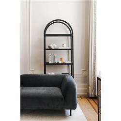 Klara Modern Classic Black Oak Wood Open Back Arched Bookcase|