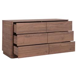 Rex Coastal Beach Brown Walnut Wood 6 Drawer Double Dresser|