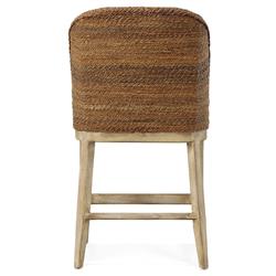 Larissa Coastal Beach Cream Upholstered Linen Brown Oak Woven Rope Counter Stool|