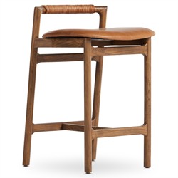 Blaise Rustic Lodge Brown Upholstered Leather Seat Low Back Counter Stool|