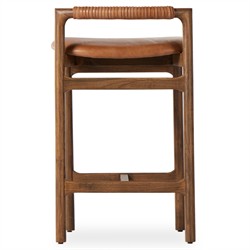 Blaise Rustic Lodge Brown Upholstered Leather Seat Low Back Counter Stool|