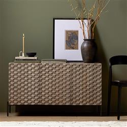 Harrison Global Bazaar Grey Mango Wood 3 Door Iron Media Console - 48"W - Small|