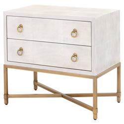 Simon Modern Pearl White Faux Shagreen Brushed Gold Metal 2 Drawer Nightstand|