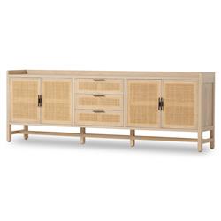 Corazon Coastal Beach Natural Mango Wood Frame Woven Cane 4 Door Sideboard|