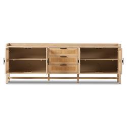 Corazon Coastal Beach Natural Mango Wood Frame Woven Cane 4 Door Sideboard|