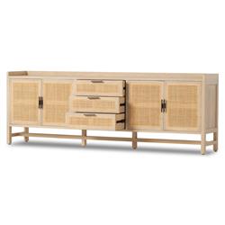 Corazon Coastal Beach Natural Mango Wood Frame Woven Cane 4 Door Sideboard|