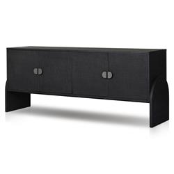 Maya Mid Century Black Painted Linen Grey Iron 4 Door Media Cabinet - 72"W|