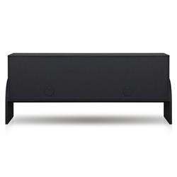 Maya Mid Century Black Painted Linen Grey Iron 4 Door Media Cabinet - 72"W|