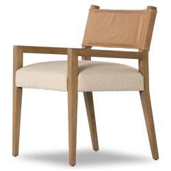 Ely Rustic Cream Performance Seat Beige Wood Leather Dining Arm Chair|