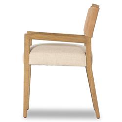 Ely Rustic Cream Performance Seat Beige Wood Leather Dining Arm Chair|