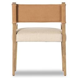 Ely Rustic Cream Performance Seat Beige Wood Leather Dining Arm Chair|