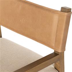 Ely Rustic Cream Performance Seat Beige Wood Leather Dining Arm Chair|