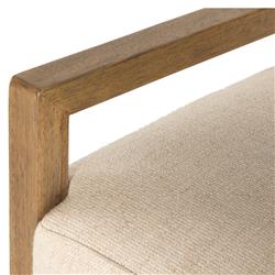 Ely Rustic Cream Performance Seat Beige Wood Leather Dining Arm Chair|