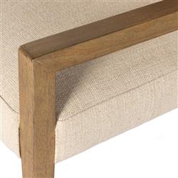 Ely Rustic Cream Performance Seat Beige Wood Leather Dining Arm Chair|