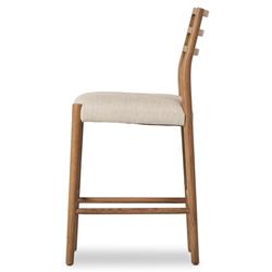 George Mid Century Modern Beige Upholstered Brown Solid Oak Counter Stool|